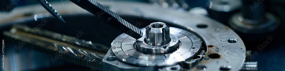 A macro shot of a precision metal part being measured with calipers, highlighting the importance of accuracy in manufacturing A macro shot of a precision metal part being measured with calipers, highlighting the importance of accuracy in manufacturing