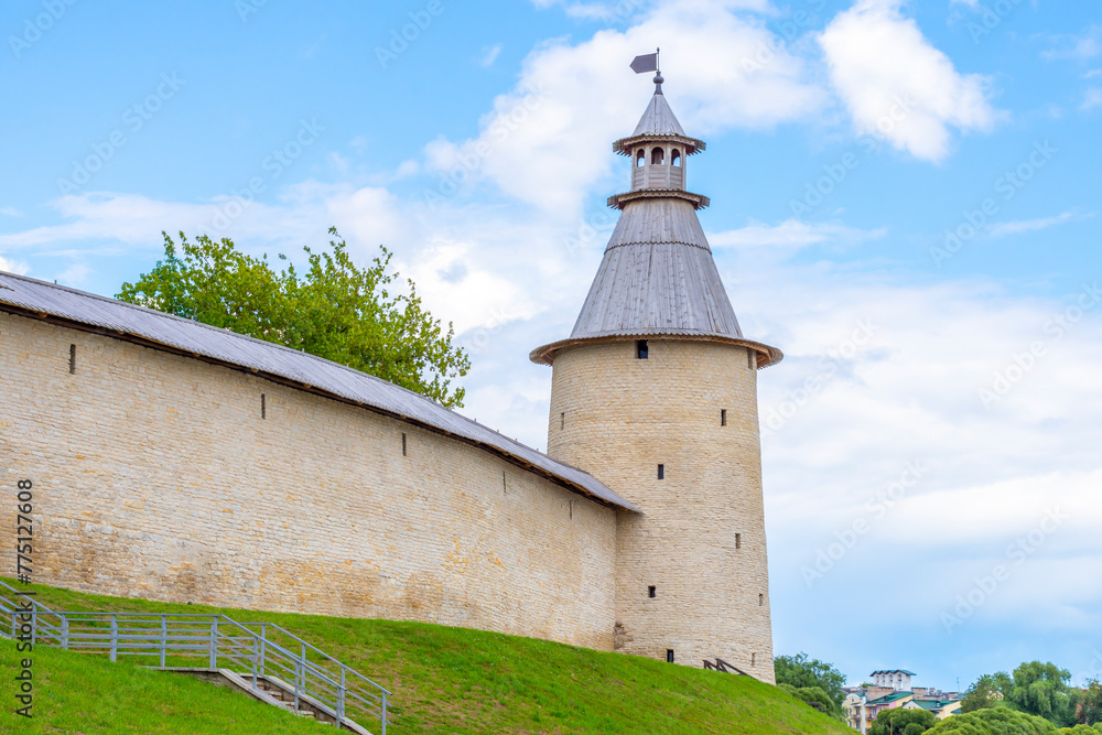 View of the Pskov Kremlin (Krom) tower, Pskov, Russia View of the Pskov Kremlin (Krom) tower, Pskov, Russia