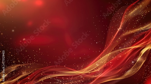 Elegant red luxury background with a dynamic golden wave and subtle light effects. Abstract red and gold background