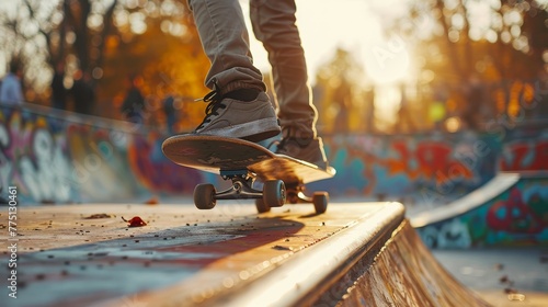Urban skate park skateboarders in high octane tricks on graffiti ramps, raw action