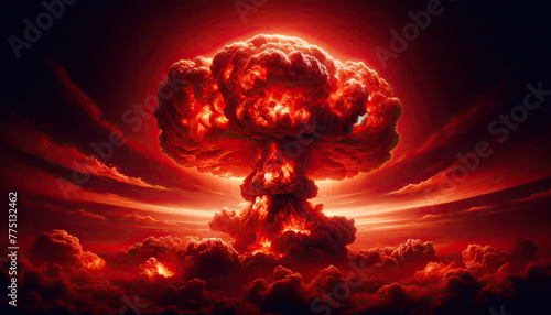 Gros Plan sur une Explosion Nucléaire, horizon rouge
