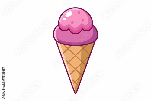Pink ice cream cone on white background.