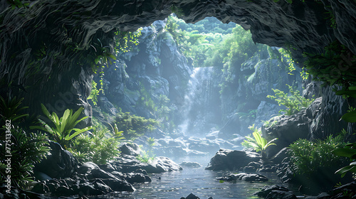 A hidden cave entrance beckoning adventurers to explore its depths