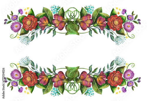 Illustration composition florale colorée sur fond transparent-En tête de page-décoration florale