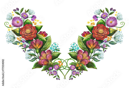 motif bouquet de fleurs en forme de v 
