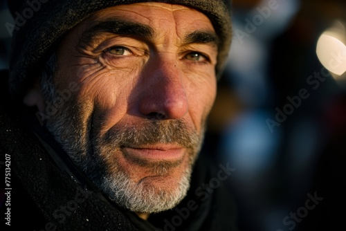 Portrait of an old man with a beard in the street.