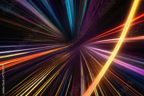 light speed hyperspace space warp background colorful streaks of light gathering towards the evening