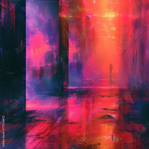 Glitchy, distorted digital dreamscape in a glitch art style, 2d vibrant color illustate