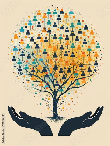 Obraz na płótnie Illustrate connected hands symbolizing community networks for parenting advice and support w salonie