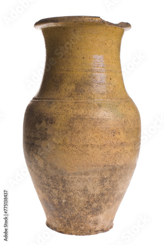 Antique clay jug, pot on a white background