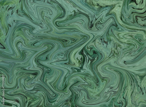 Green fluid art marbling paint textured background. Abstract creative fluid colors 