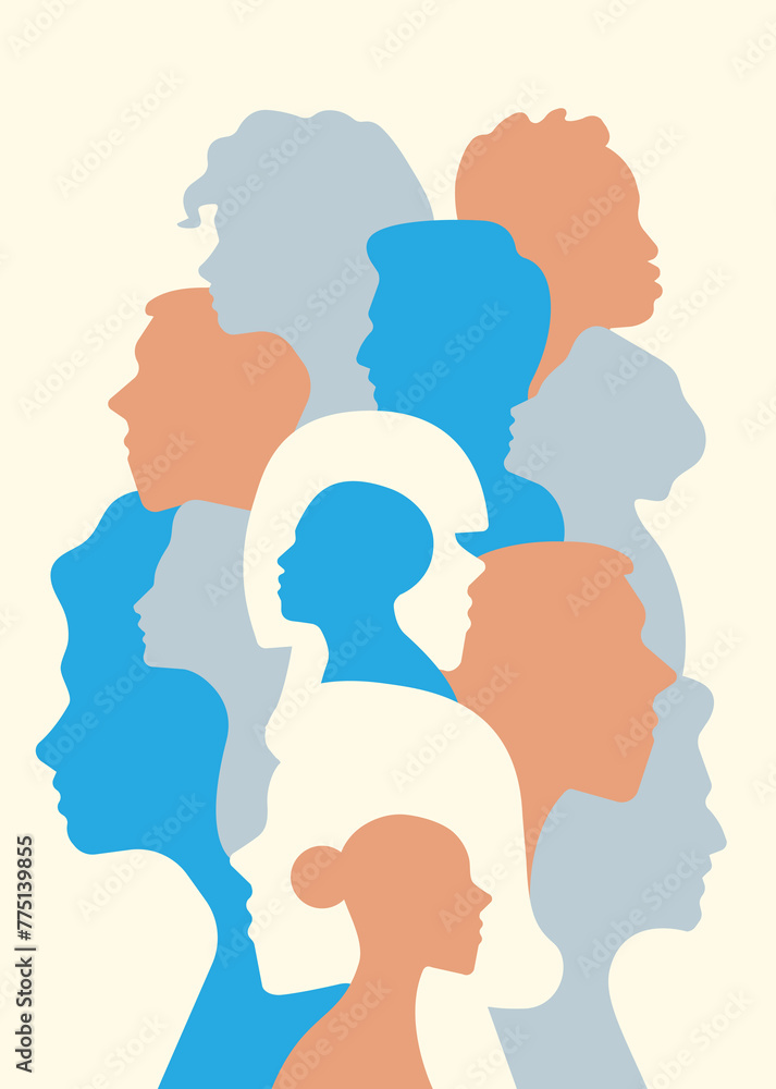 A collection of human profiles. People's heads side view A collection of human profiles. People's heads side view