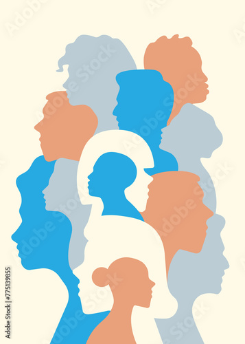 A collection of human profiles. People's heads side view