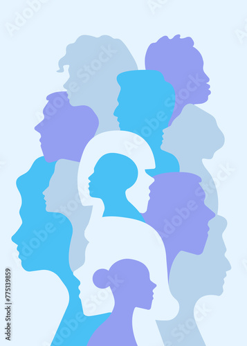 A collection of human profiles. People's heads side view