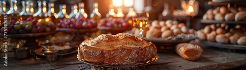 Holy Communion Elements Prepared on an Altar The bread and wine slightly out of focus photo