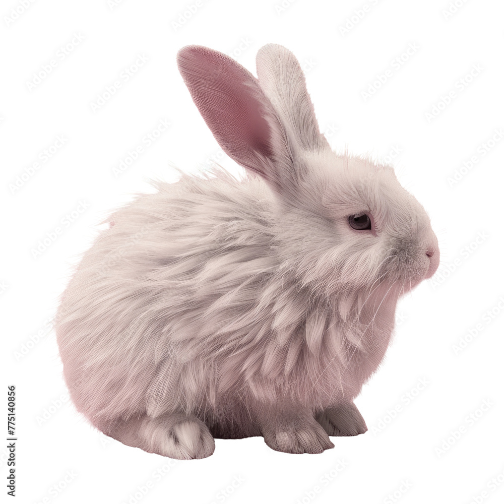 White rabbit sitting on transparent background