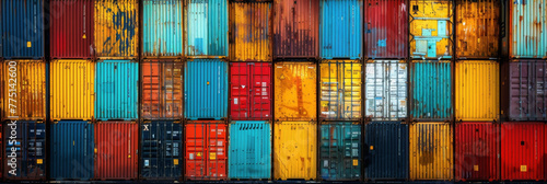 Cargo containers pattern, industrial port with containers, harbor port, cargo freight shipping of container logistics industry banner template.