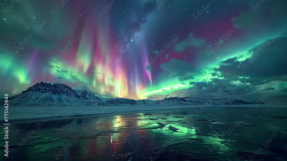 Captivating arctic aurora timelapse with shimmering lights in high resolution night sky painting
