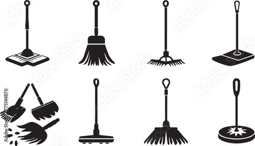 Floor mopping icon set vector black silhouette