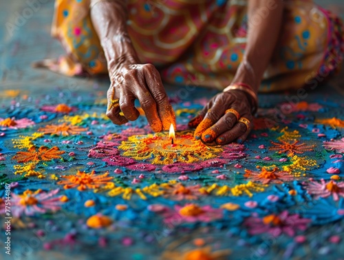 Mandala Sand Painting Being Created with Soft Edges The colors and shapes spread