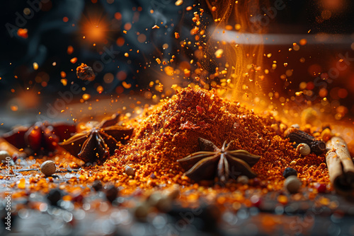 A spice-infused culinary creation, where diverse flavors converge to tantalize the taste buds in a harmonious symphony. Concept of culinary fusion and creativity. Generative Ai. photo