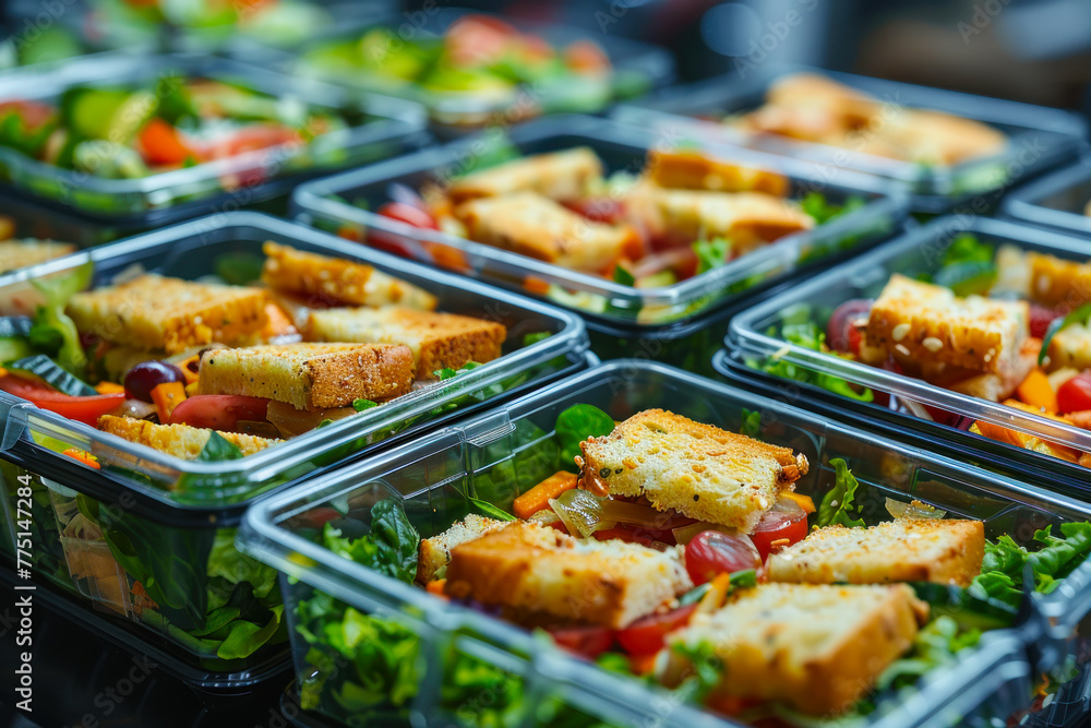 Assorted Meal Prep Boxes with Healthy Options.