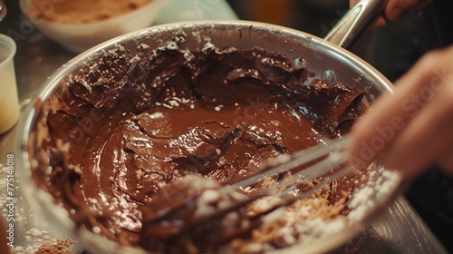 a person mixing chocolate in a bowl