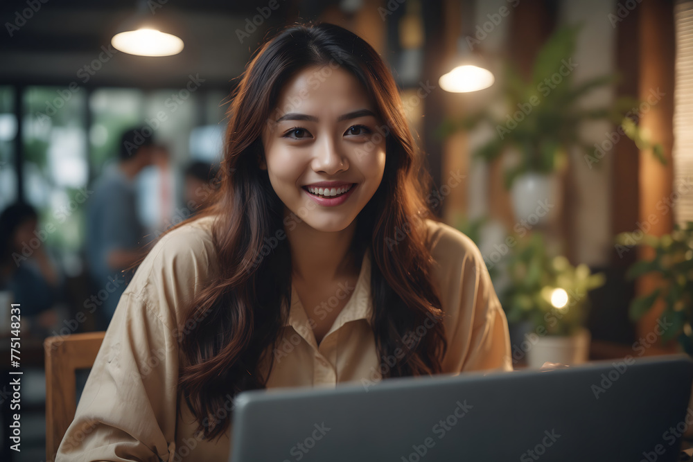 Asian woman working freelancer in office using tablet PC Asian woman working freelancer in office using tablet PC