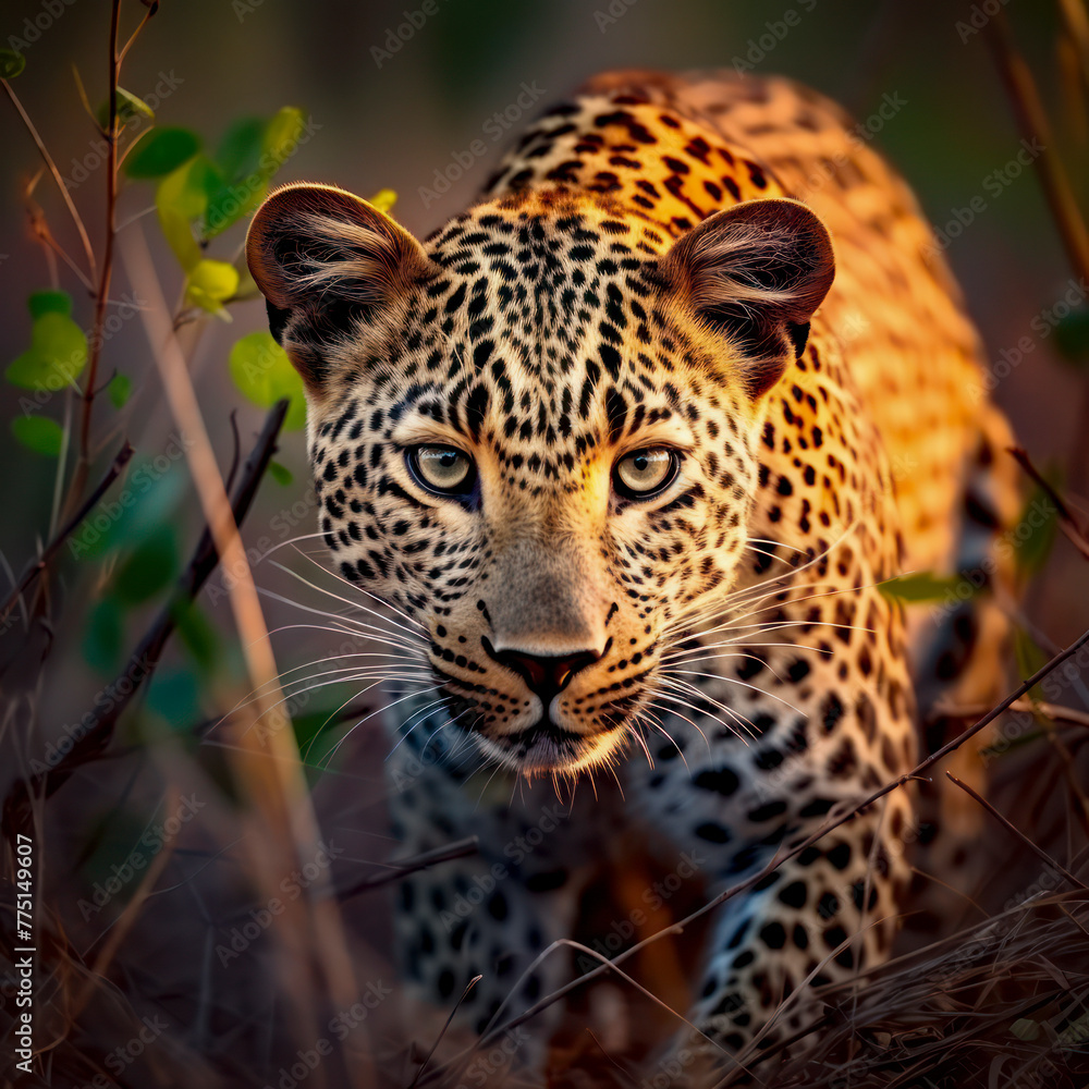 lifestyle photo leopard staring at camera from branch of tree. lifestyle photo leopard staring at camera from branch of tree.