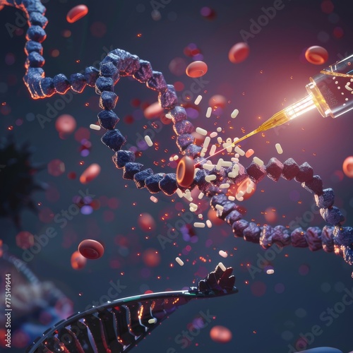 Gene editing technology CRISPR, illustrating the precise alteration of DNA to prevent genetic diseases low noise