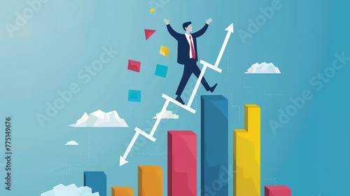 a man in a suit is balancing on a bar chart