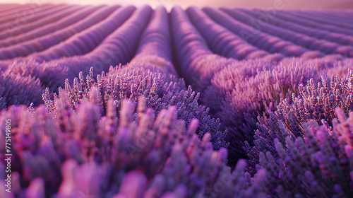 High angle view of a blooming lavender field  calming  natural palette  desktop wallpaper
