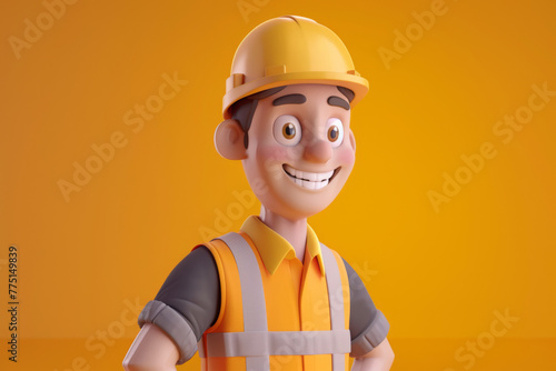 Grinning cartoon worker in safety gear