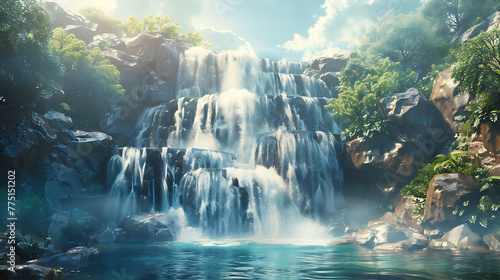 A majestic waterfall cascading down a rocky cliff