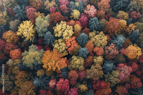 Autumnal Forest Canopy, Aerial View
