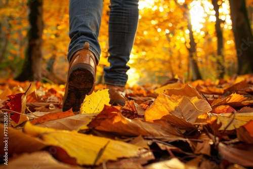 Hiker s Boots on an Autumn Leaf Carpet