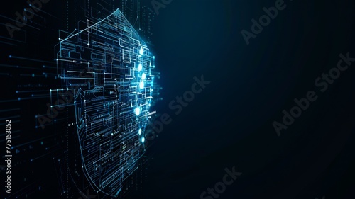 Cybersecurity shield composed of digital code, symbolizing protection against cyber threats in a connected world no splash