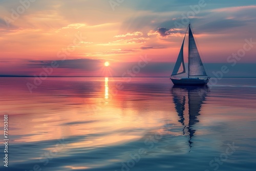 Golden Sunset Sailing, Tranquil Water Reflections