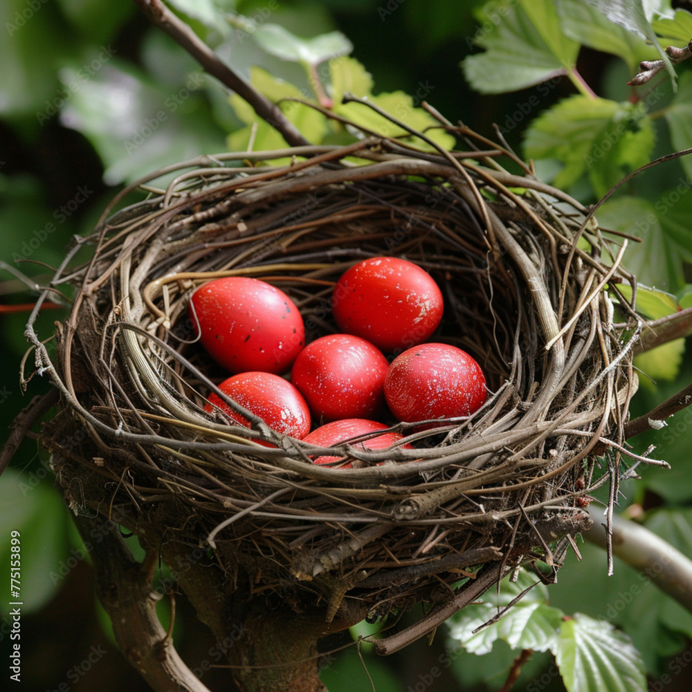 red easter eggs in a nest red easter eggs in a nest