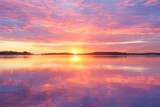 Luminous Sunset Reflection on Peaceful Lake Surface
