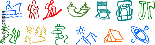 Camping Related Icons Chalk Crayon Drawing © Grunge Designs
