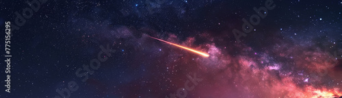 The iridescent trail of a shooting star lights up the night sky ,isolated on white background