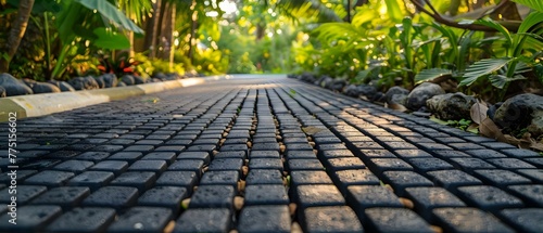 Ecofriendly driveway and walkway made of permeable materials for sustainable water drainage solutions. Concept Eco-friendly Landscaping, Sustainable Driveway, Permeable Walkway photo