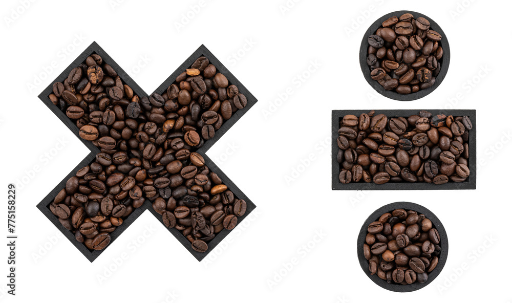 Multiplication and division sign made of coffee on a transparent background. Multiplication and division sign made of coffee on a transparent background.