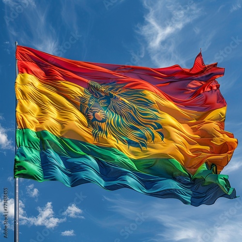 Rasta Lion of Judah Flag Fluttering in a Soft Breeze The flags colors blur