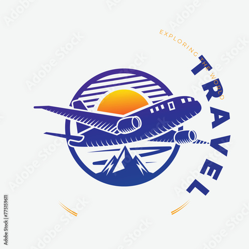 Air travel logo template. Travel logo. sea logo. river logo concept. Sunset or sunrise icon. Plane logo. Plane vector. Landscape logo. Airplane icon. Airplane vector. © MDZiaur