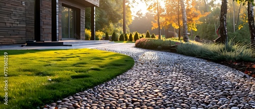 Permeable Driveway and Walkway: Eco-Friendly Solutions for Sustainable Water Drainage. Concept Eco-Friendly Solutions, Permeable Driveway, Sustainable Water Drainage, Walkway Design photo