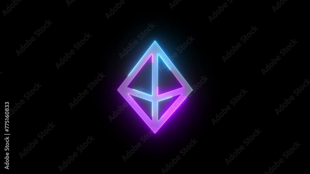 Neon 3d triangle shape icon cyan purple color glowing animation black background Neon 3d triangle shape icon cyan purple color glowing animation black background