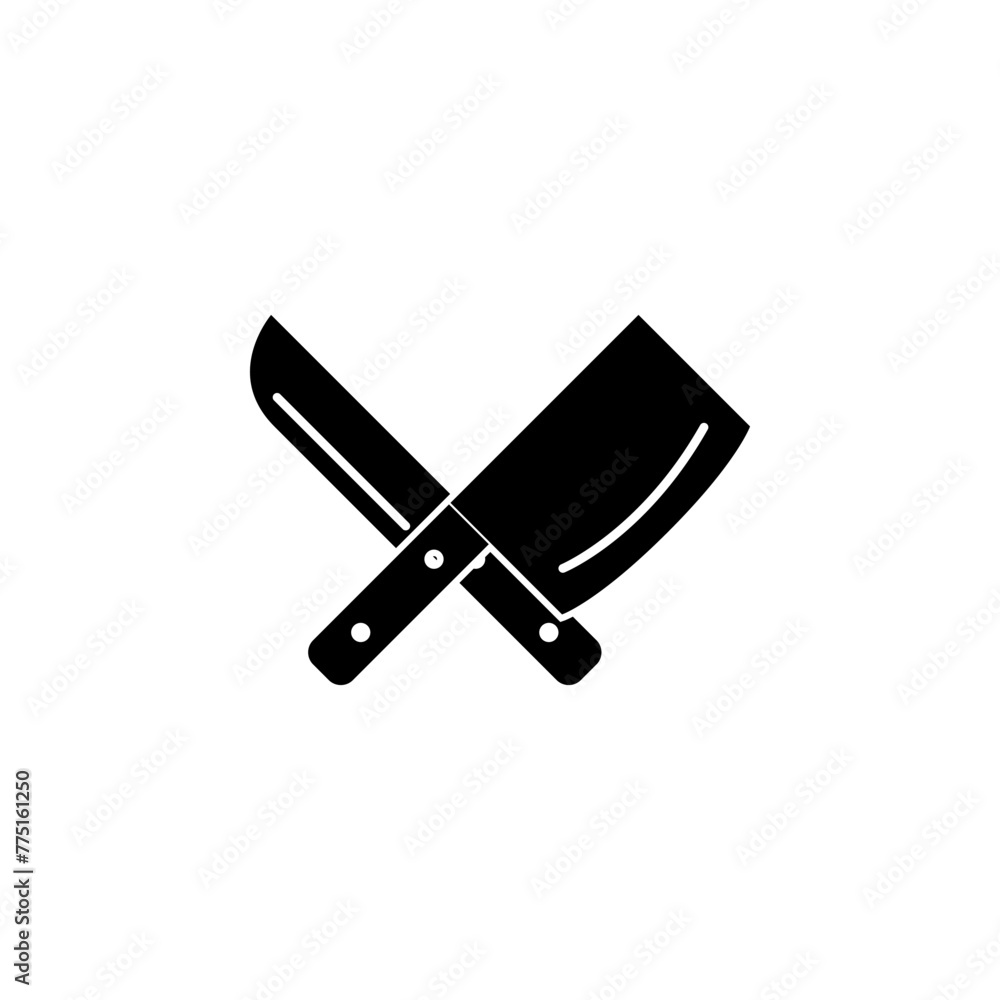 Crossed Chef knife. Butcher Tools flat vector icon. Simple solid symbol isolated on white background Crossed Chef knife. Butcher Tools flat vector icon. Simple solid symbol isolated on white background