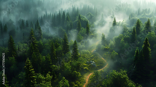 A network of hiking trails crisscrossing the forest photo